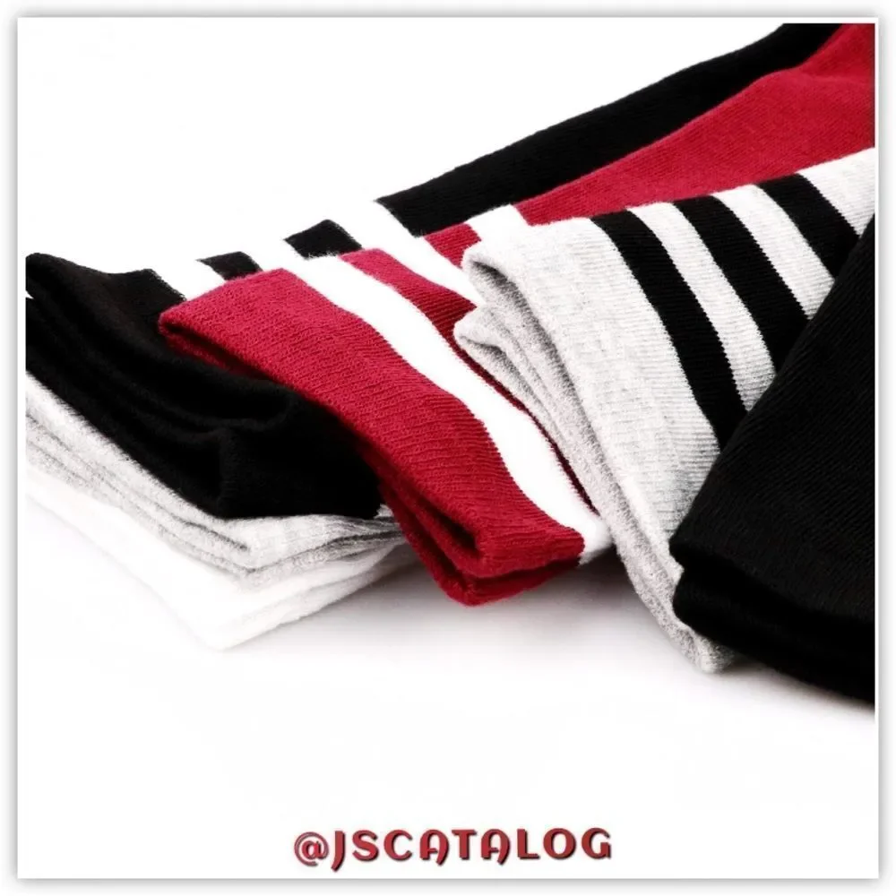 Charcoal w/ White Stripes Cotton Thigh High Socks